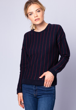 Pull rayures tennis en laine et coton - Eternel 6392 marine cerise - 05 bleu marine