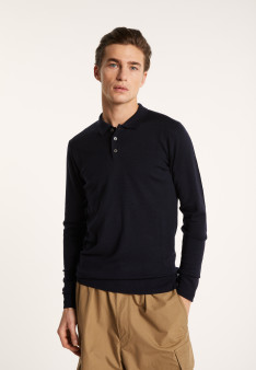 Pull col polo en 100% laine mérinos - Beni 6843 azur - 06 Bleu moyen