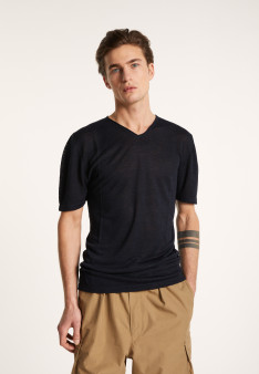 T-shirt col V en lin flammé - Bobélia 6810 noir - 01 Noir