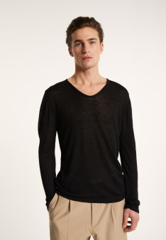 Slub linen T-shirt with Tunisian collar - Blayne