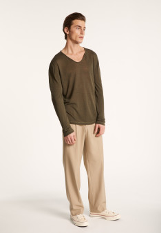 Slub linen T-shirt with Tunisian collar - Blayne