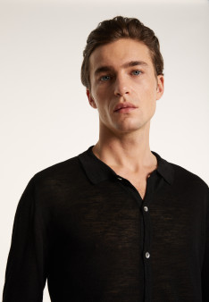 Chemise boutonné en lin flammé - Blason 7241 corsaire - 06 Bleu moyen