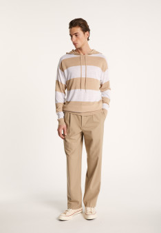 Hoodie bicolore en lin flammé - Philip 7340 sahara/blanc - 13 Beige moyen