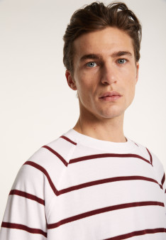 T-shirt en coton à rayures - Patrick 7360 blanc/rubis/sahara - 02 Blanc