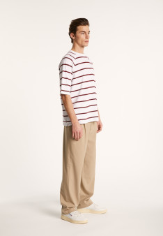 T-shirt en coton à rayures - Patrick 7360 blanc/rubis/sahara - 02 Blanc