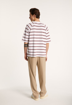 T-shirt en coton à rayures - Patrick 7360 blanc/rubis/sahara - 02 Blanc