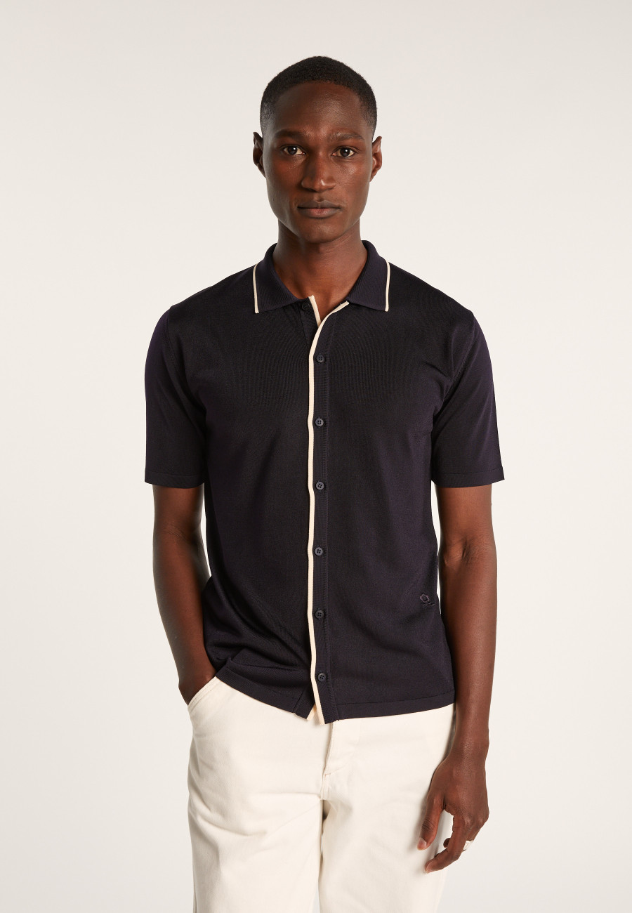 Chemise manches courtes en Fil lumière - Roman 8183 - 03 Bleu foncé Chemise manches courtes en Fil lumière - Roman 8183 - 03 Bleu foncé