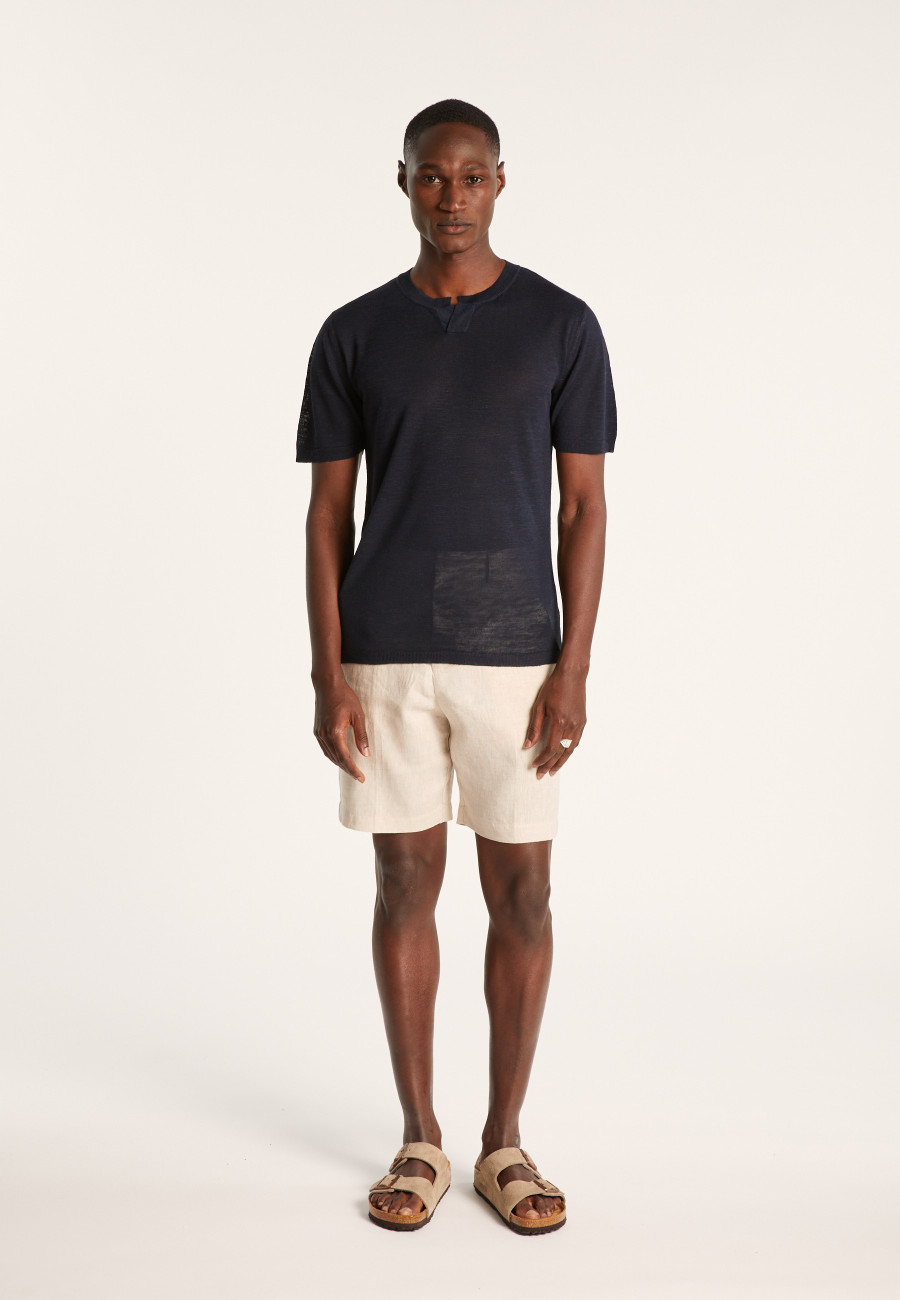T-shirt col tunisien en lin flammé - Baraka 7212 fusain - 83 Kaki T-shirt col tunisien en lin flammé - Baraka 7212 fusain - 83 Kaki