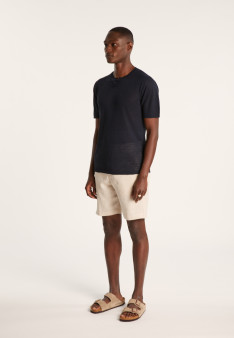 T-shirt col tunisien en lin flammé - Baraka 7212 fusain - 83 Kaki