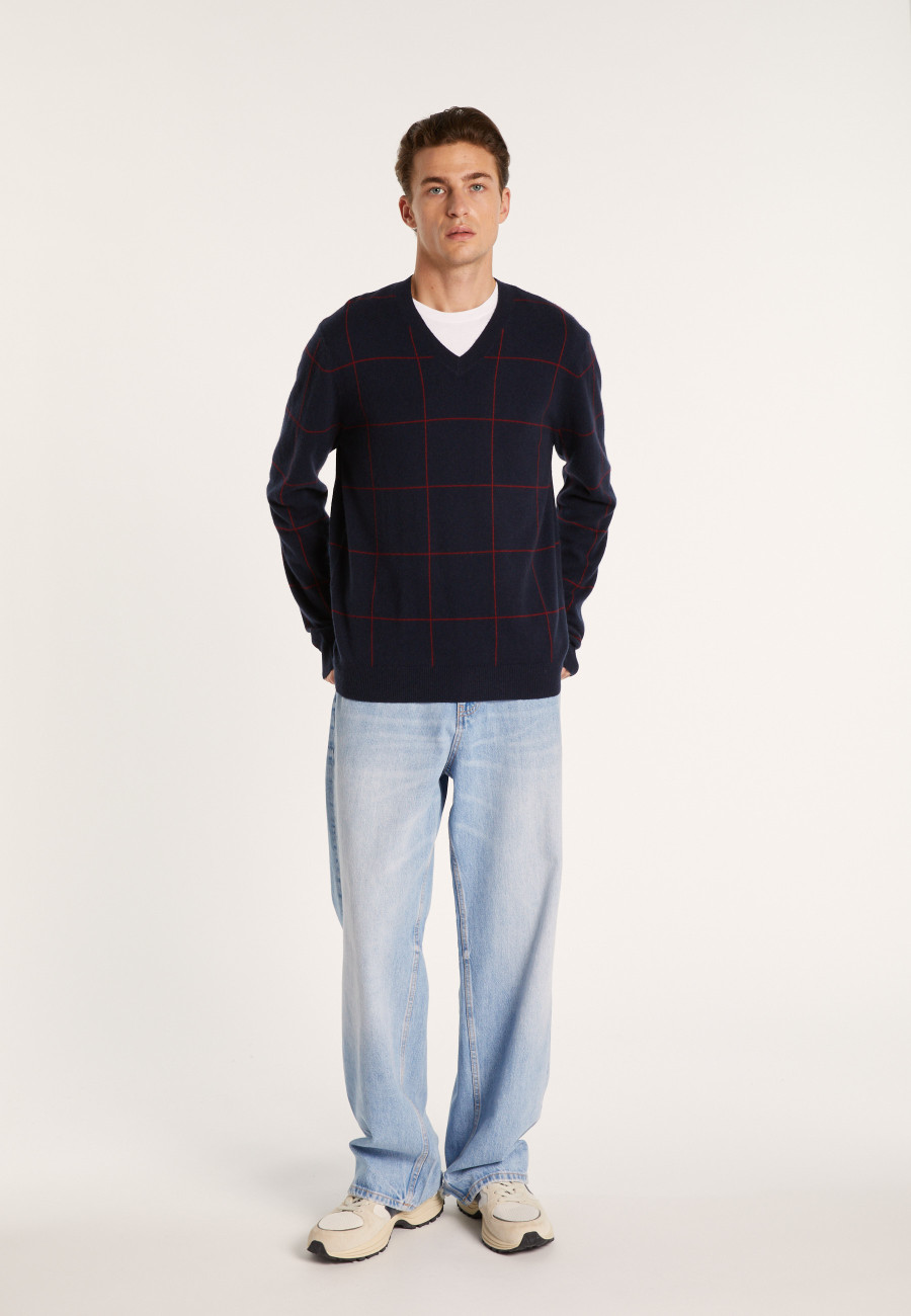 Checkered cashmere V-neck sweater - Arthur Checkered cashmere V-neck sweater - Arthur