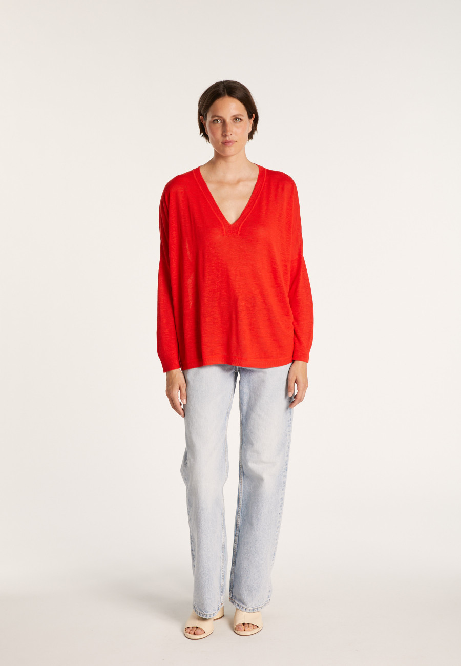 Loose-fit slub linen V-neck T-shirt - Beja Loose-fit slub linen V-neck T-shirt - Beja