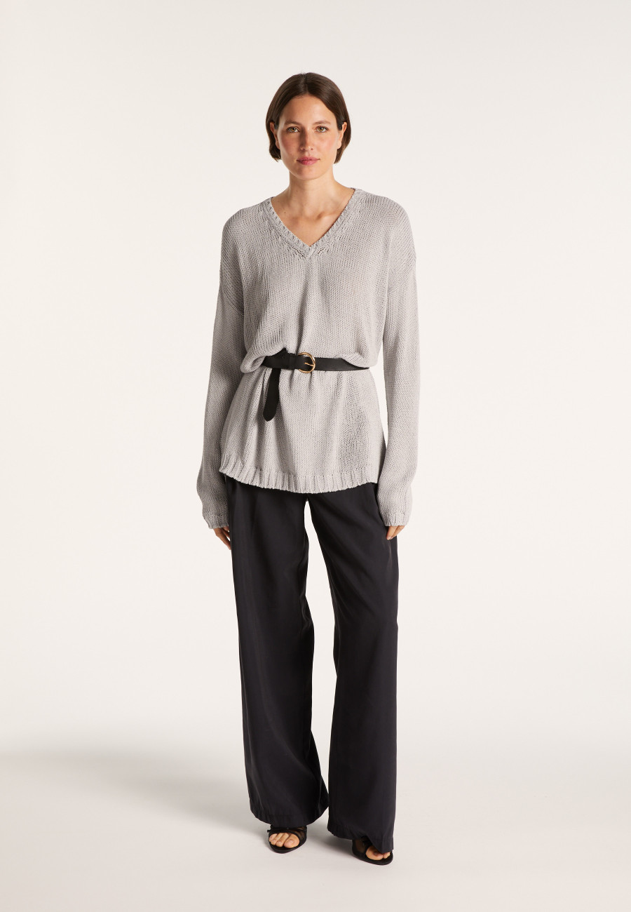 Grand pull col v en grosse maille - Balata 7213 givre - 11 Gris clair Grand pull col v en grosse maille - Balata 7213 givre - 11 Gris clair