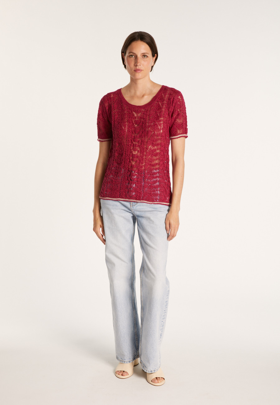 T-shirt tricoté en maille crochet - Claus 6995 azur/pollen - 06 Bleu moyen T-shirt tricoté en maille crochet - Claus 6995 azur/pollen - 06 Bleu moyen