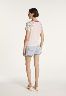 T-shirt bi-matières soie et coton - Jimmy 6579 nymphe fushia - 24 Rose clair
