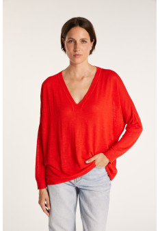 Loose-fit slub linen V-neck T-shirt - Beja