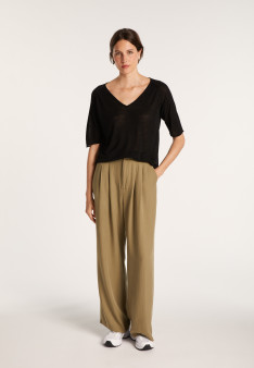 T-shirt manches coudes en lin flammé - Bonbon 7230 epice -  46 Marron clair