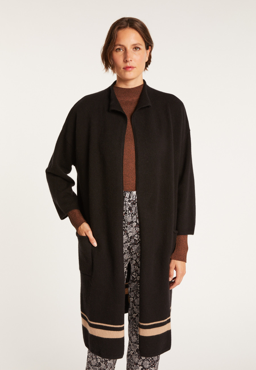 Long 3-ply cashmere cardigan with high collar - Dorys Long 3-ply cashmere cardigan with high collar - Dorys