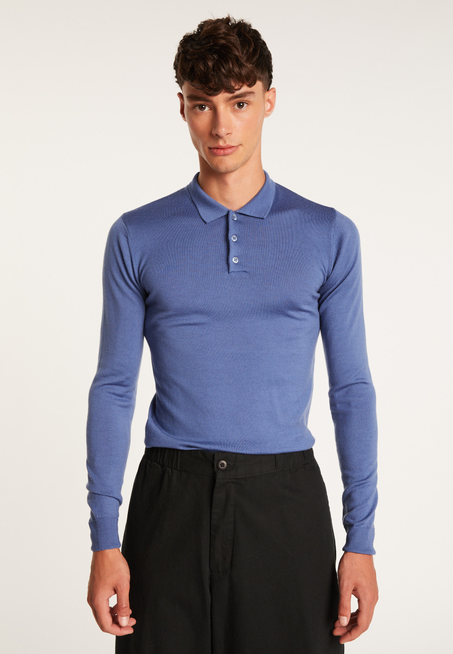 Polo manches longues en laine mérinos - Beryl 6143 saphir - 48 Bleu roi Polo manches longues en laine mérinos - Beryl 6143 saphir - 48 Bleu roi