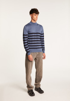 Striped wool sweater with high neck collar - Lazar