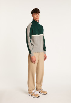Tricolor alpaca wool sweater with trucker collar - Augustin