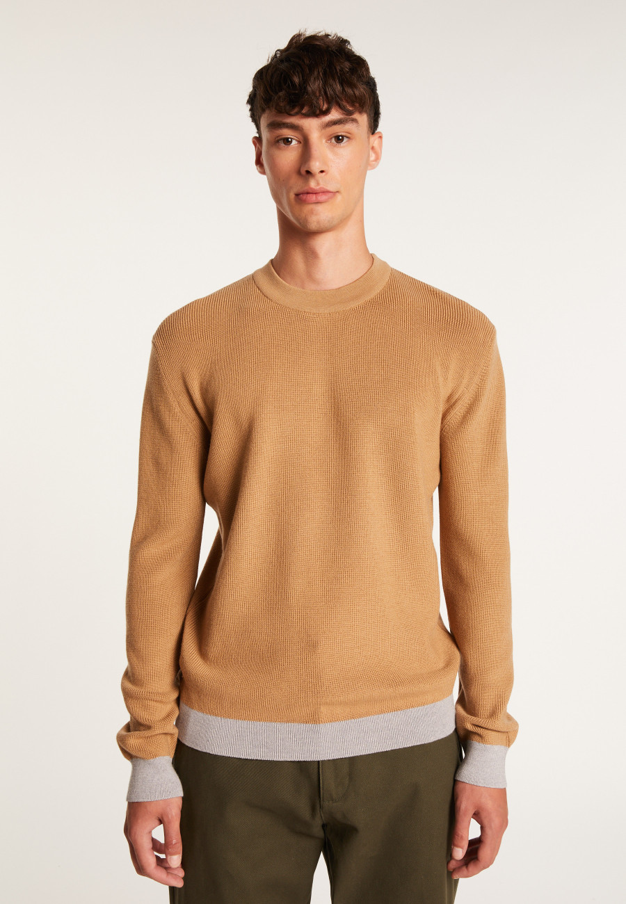 Two-tone round-neck merino wool sweater - Adrien Two-tone round-neck merino wool sweater - Adrien