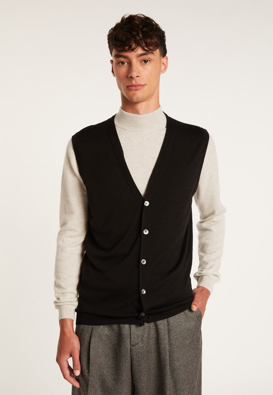 Gilet sans manches avec logo en laine mérinos - Ernardo 7410 noir - 01 Noir Gilet sans manches avec logo en laine mérinos - Ernardo 7410 noir - 01 Noir