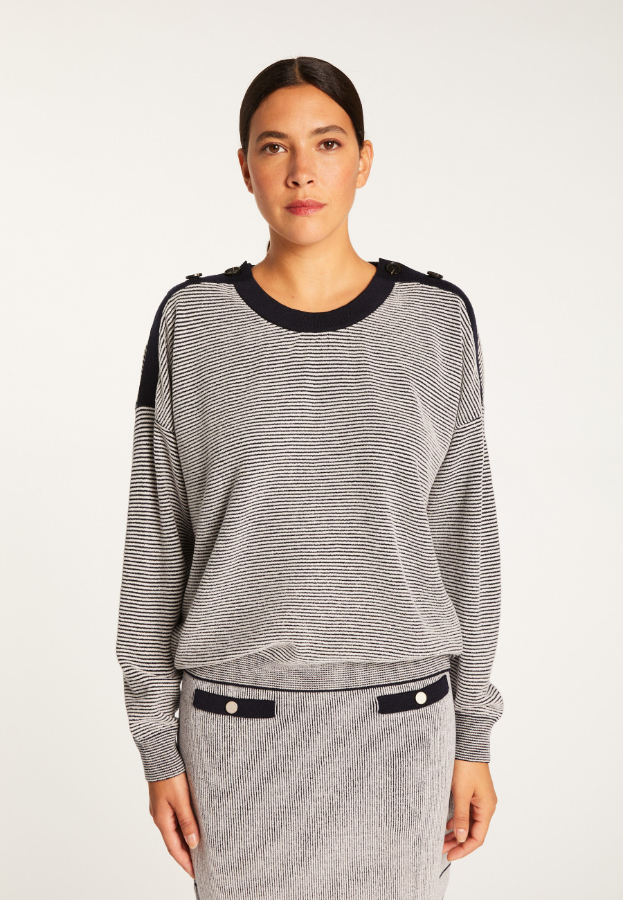 Wool and velvet sweater with shoulder buttons - Rochelle Wool and velvet sweater with shoulder buttons - Rochelle
