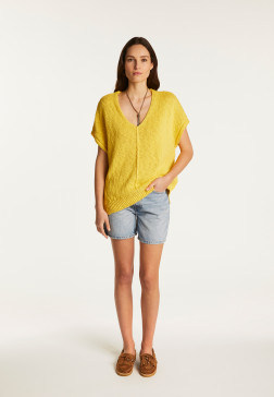 Cotton and linen V-neck t-shirt - Flavie