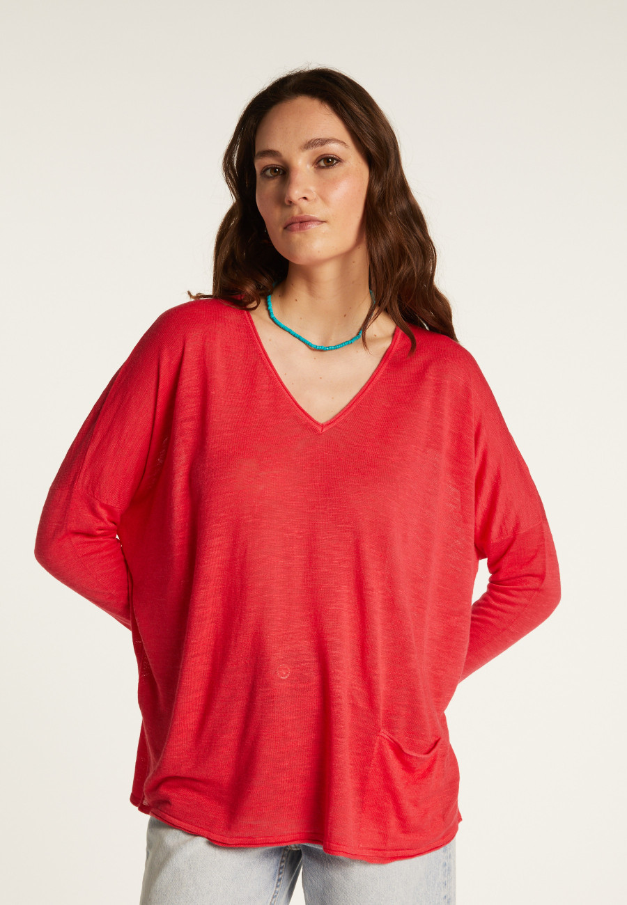 Pull manches chauve-souris en lin flammé - Balou Pull manches chauve-souris en lin flammé - Balou