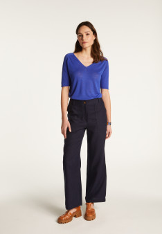 Flamed linen V-neck t-shirt - Bonbon