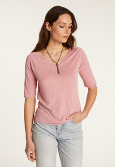 Flamed linen V-neck t-shirt - Bonbon