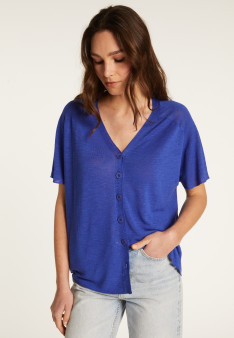T-shirt à boutons en lin flammé - Lily