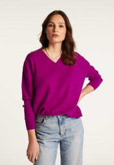 Pull ample à fentes col V en cachemire - Alienor 7870 ecureuil - 92 Rouille