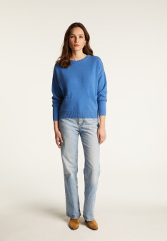 Pull ample à poches en cachemire et laine recyclés - Davina 7841 saphir - 06 Bleu moyen