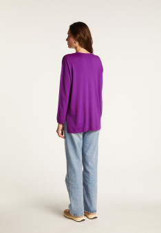Loose V-neck sweater with pockets in merino wool - Albertine