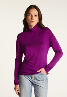 T-shirt col roulé en bambou cachemire fine maille - Aerio
