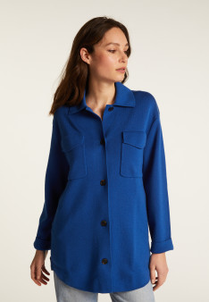Veste boutonnée avec poches en laine mérinos - Giselle 7841 saphir - 03 Bleu foncé