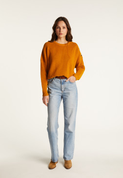 Merino wool round neck buttoned shoulder sweater - Gao