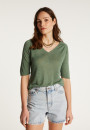 T-shirt col V en lin flammé - Bonbon