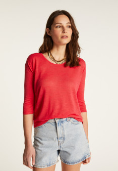 Round neck t-shirt in flamed linen - Domy