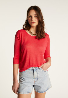 Round neck t-shirt in flamed linen - Domy