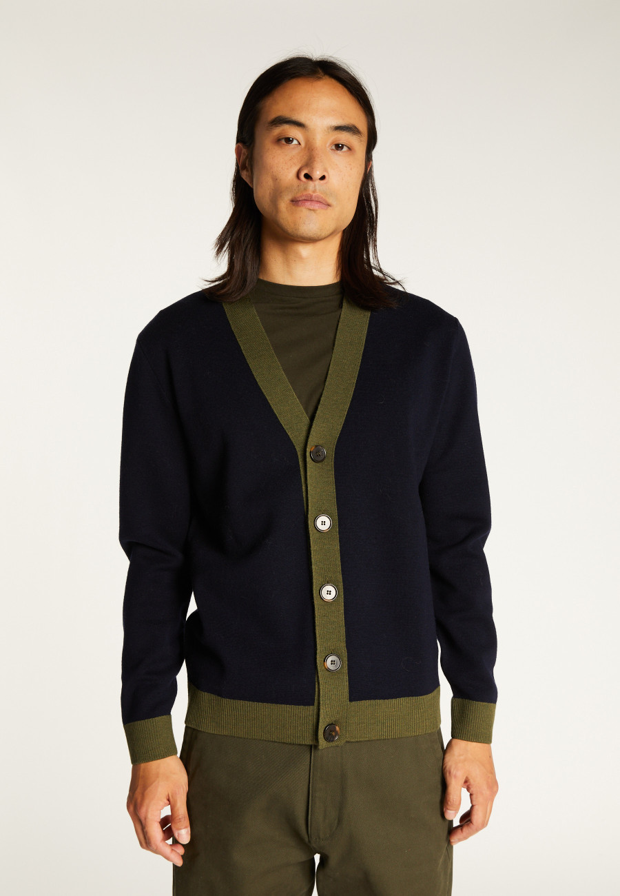 Two-tone merino wool cardigan - Silence Two-tone merino wool cardigan - Silence