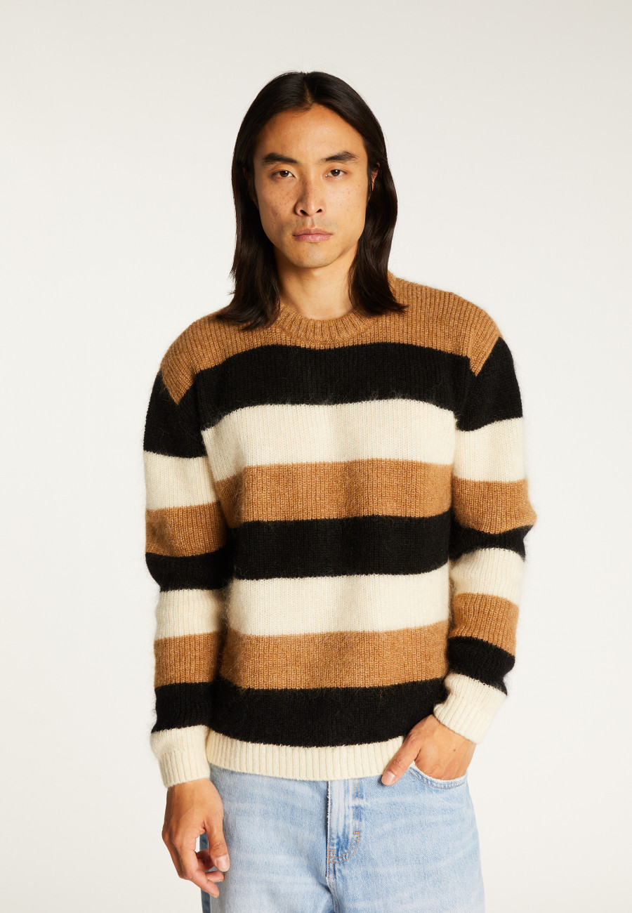 Tricolor striped round-neck mohair sweater - Fox Tricolor striped round-neck mohair sweater - Fox