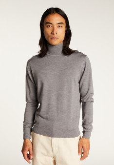 Turtleneck sweater with logo in merino wool - Enzo