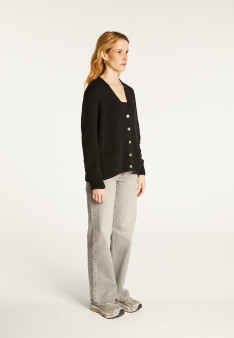 V-neck cardigan in wool and silk