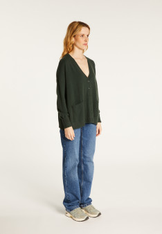 Buttoned V-neck cardigan with cashmere pockets - Achille