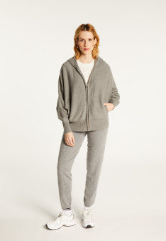 Zipped hoodie with batwing sleeves in recycled cashmere and wool - Albin