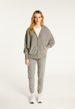 Zipped hoodie with batwing sleeves in recycled cashmere and wool - Albin
