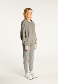 Zipped hoodie with batwing sleeves in recycled cashmere and wool - Albin