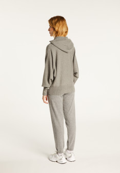 Zipped hoodie with batwing sleeves in recycled cashmere and wool - Albin